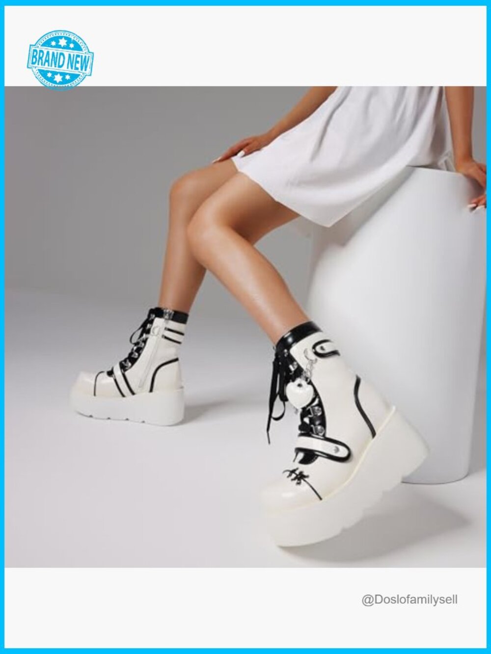 Platform Ankle Boots Wedge High Heel Booties Goth Round Toe Combat Lace Up Rave - Picture 2 of 7